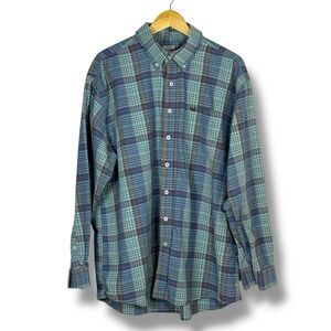 Southern Marsh Mens Button Down Shirt 2X Blue Plaid Long Sleeve Coastal Casual